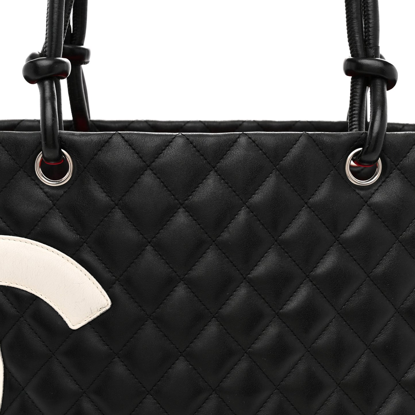 Calfskin Quilted Large Cambon Tote Black White Black White