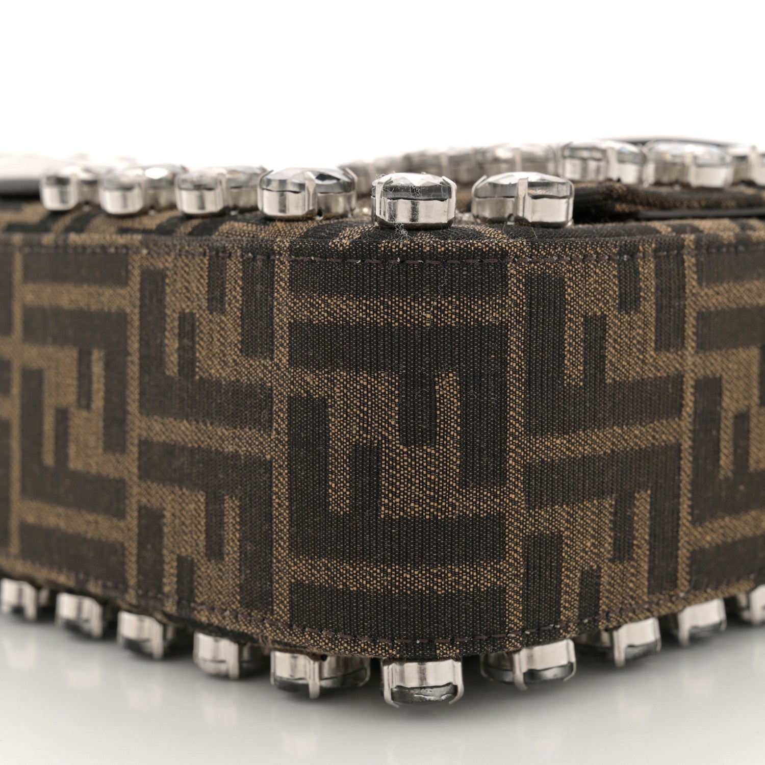Fendi Fabric Jacquard FF 1974 Crystal Embellished Baguette Tobacco Moro Multicolor 10 of 10