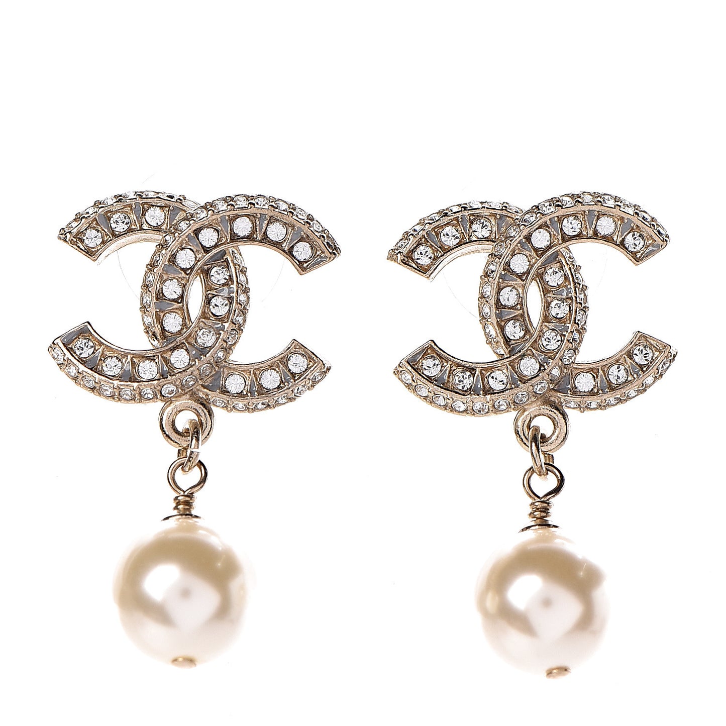 Crystal Pearl CC Drop Earrings Gold