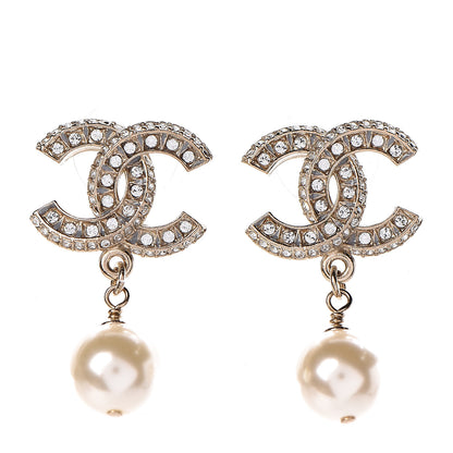 Chanel Crystal Pearl CC Drop Earrings Gold 1 of 4