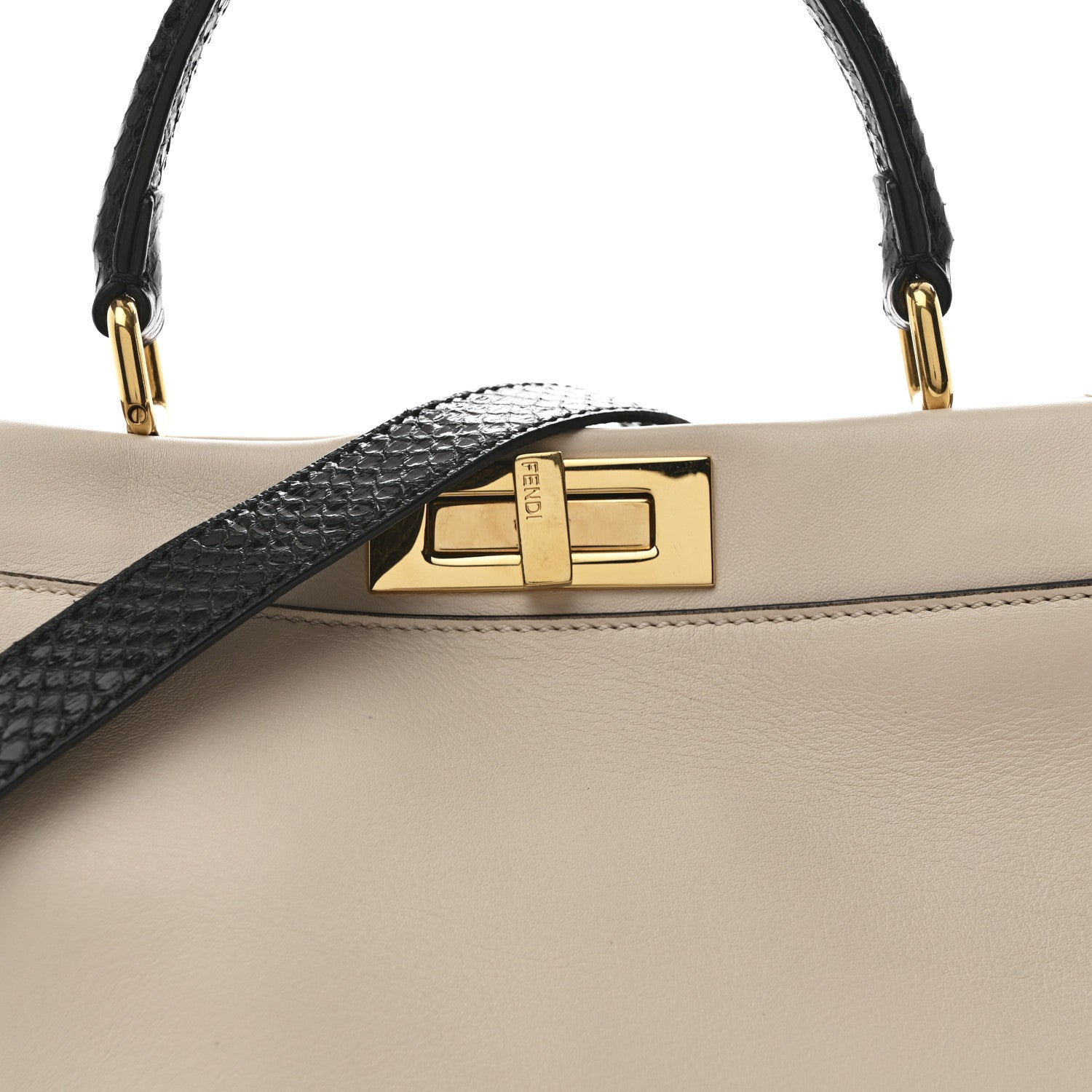 Fendi Vitello Seta Snakeskin Monster Eyes Medium Peekaboo Iconic Satchel  Amido Sand Black 23 of 57