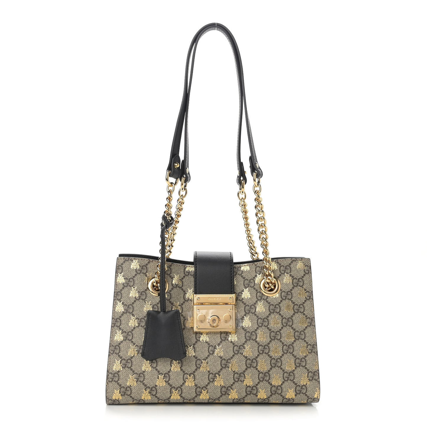 GG Supreme Monogram Bees Small Padlock Tote Beige Oro Black