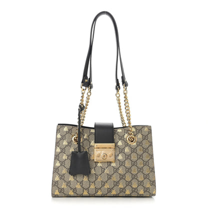 Gucci GG Supreme Monogram Bees Small Padlock Tote Beige Oro Black 1 of 13