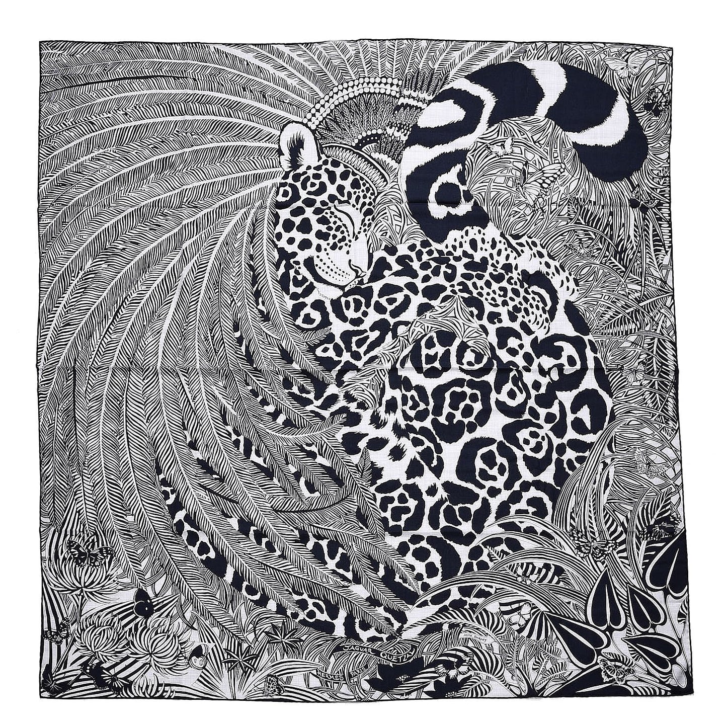 Cashmere Silk Jaguar Quetzal Shawl 140 Gris Chine Bleu Noir Gris