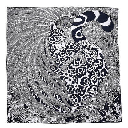Hermes Cashmere Silk Jaguar Quetzal Shawl 140 Gris Chine Bleu Noir Gris 1 of 5