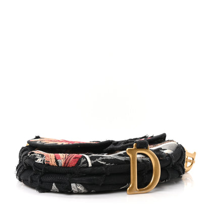 Christian Dior Canvas Embroidered Camouflage Flowers Saddle Bag Black Multicolor 4 of 10