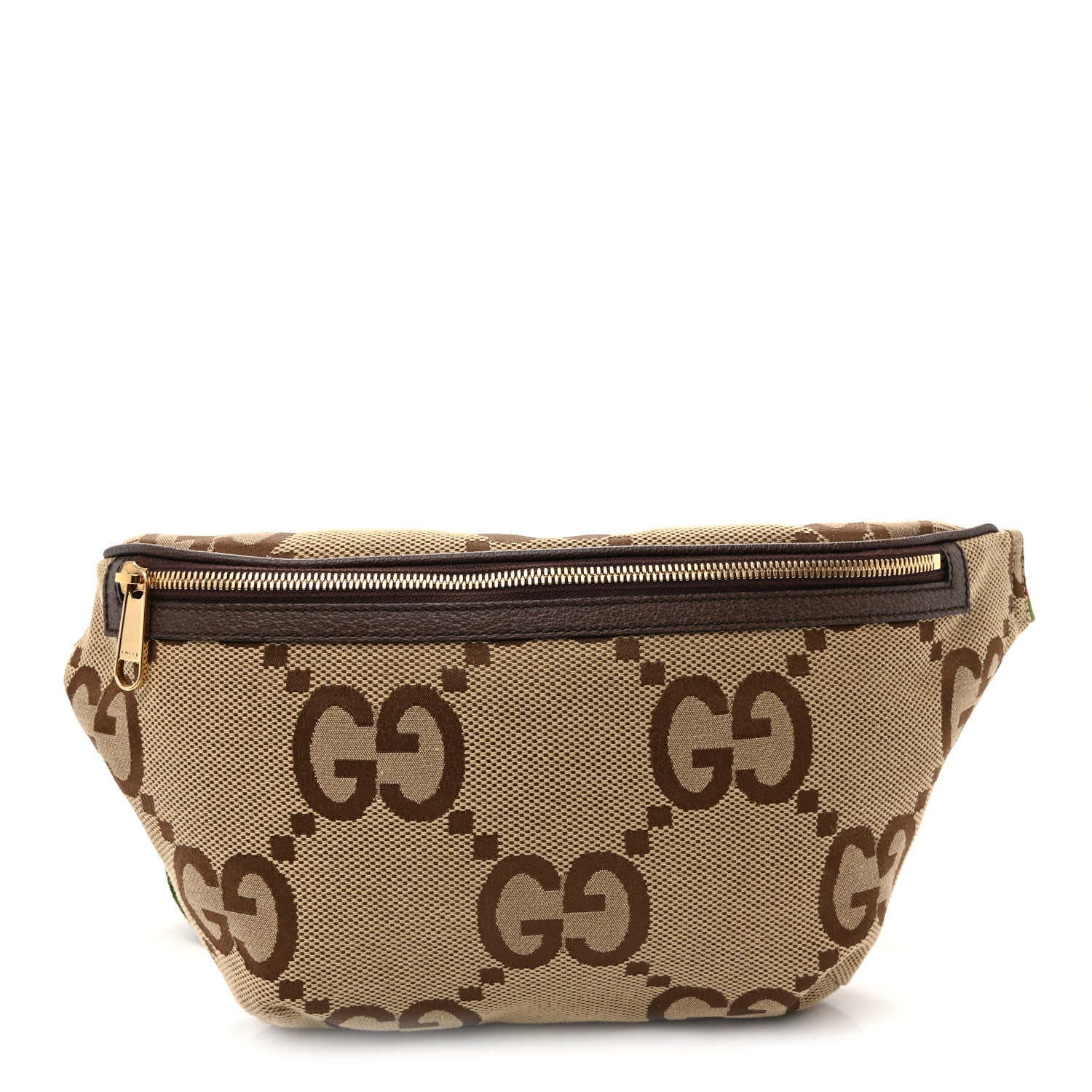 Gucci Monogram Jumbo GG Textured Dollar Calfskin Web Belt Bag Camel Ebony New Acero 1 of 10