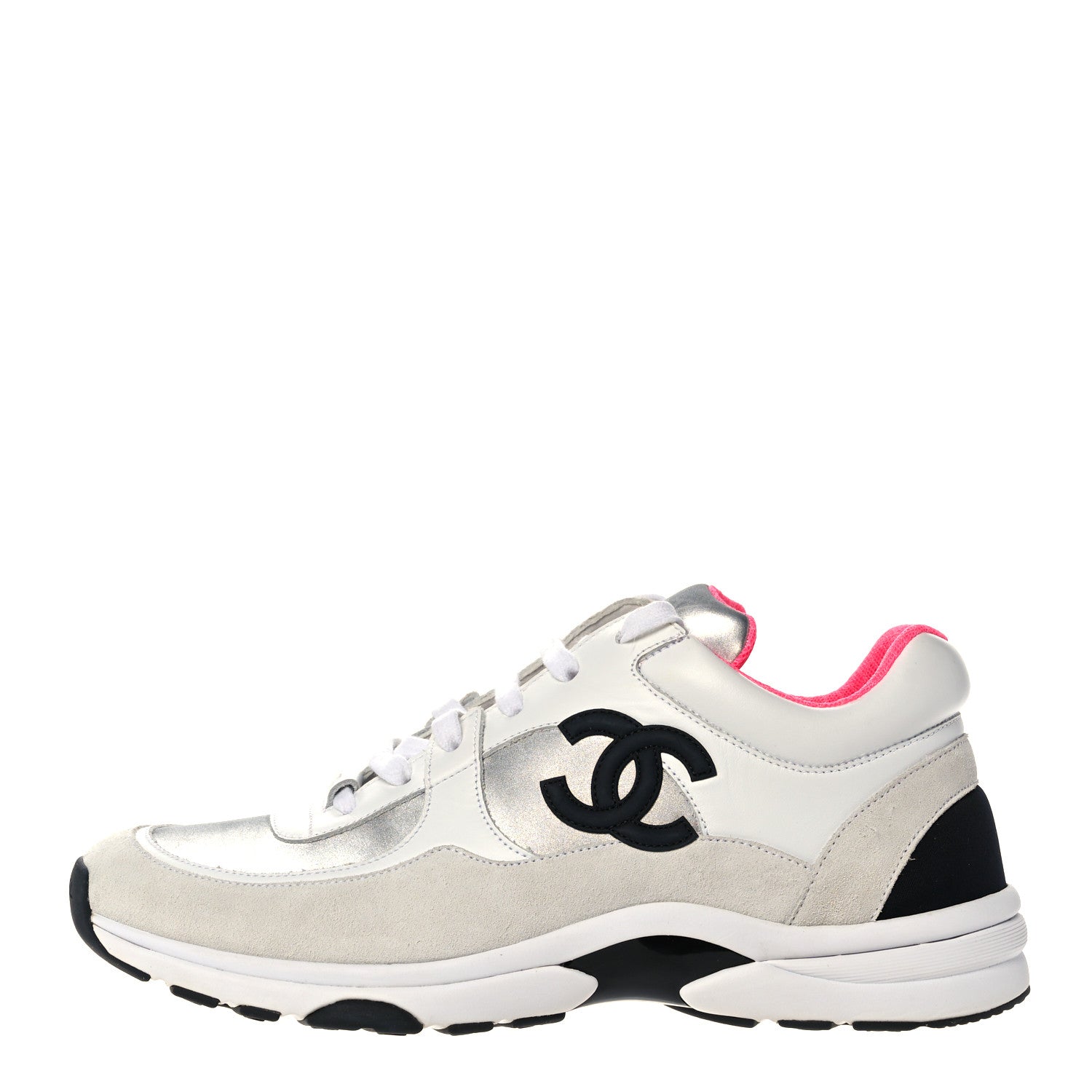 Chanel Calfskin Fabric Sneakers 41 White Silver Fluo Pink 1 of 9