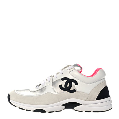 Chanel Calfskin Fabric Sneakers 41 White Silver Fluo Pink 1 of 9