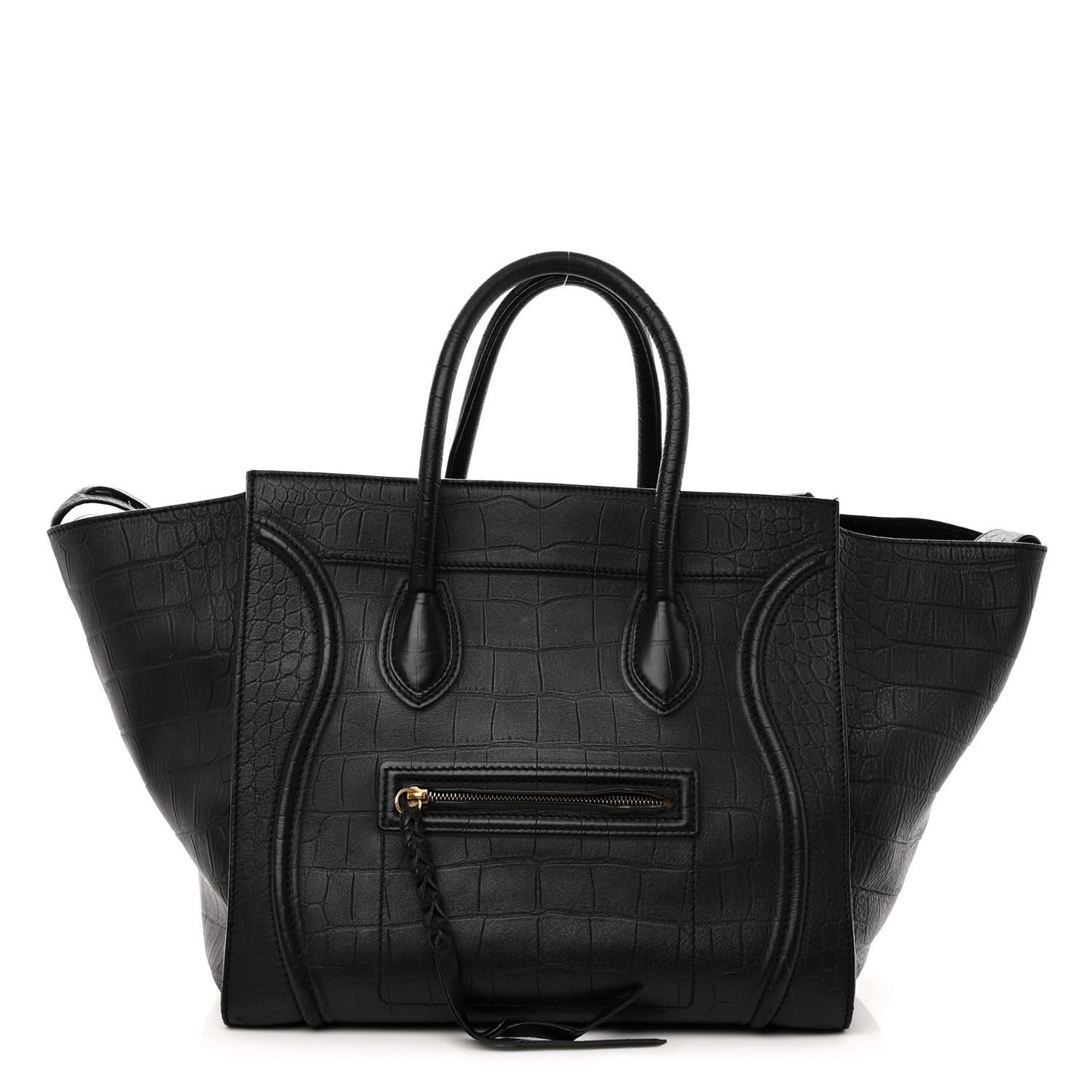 Crocodile Embossed Calfskin Large Phantom Luggage Black