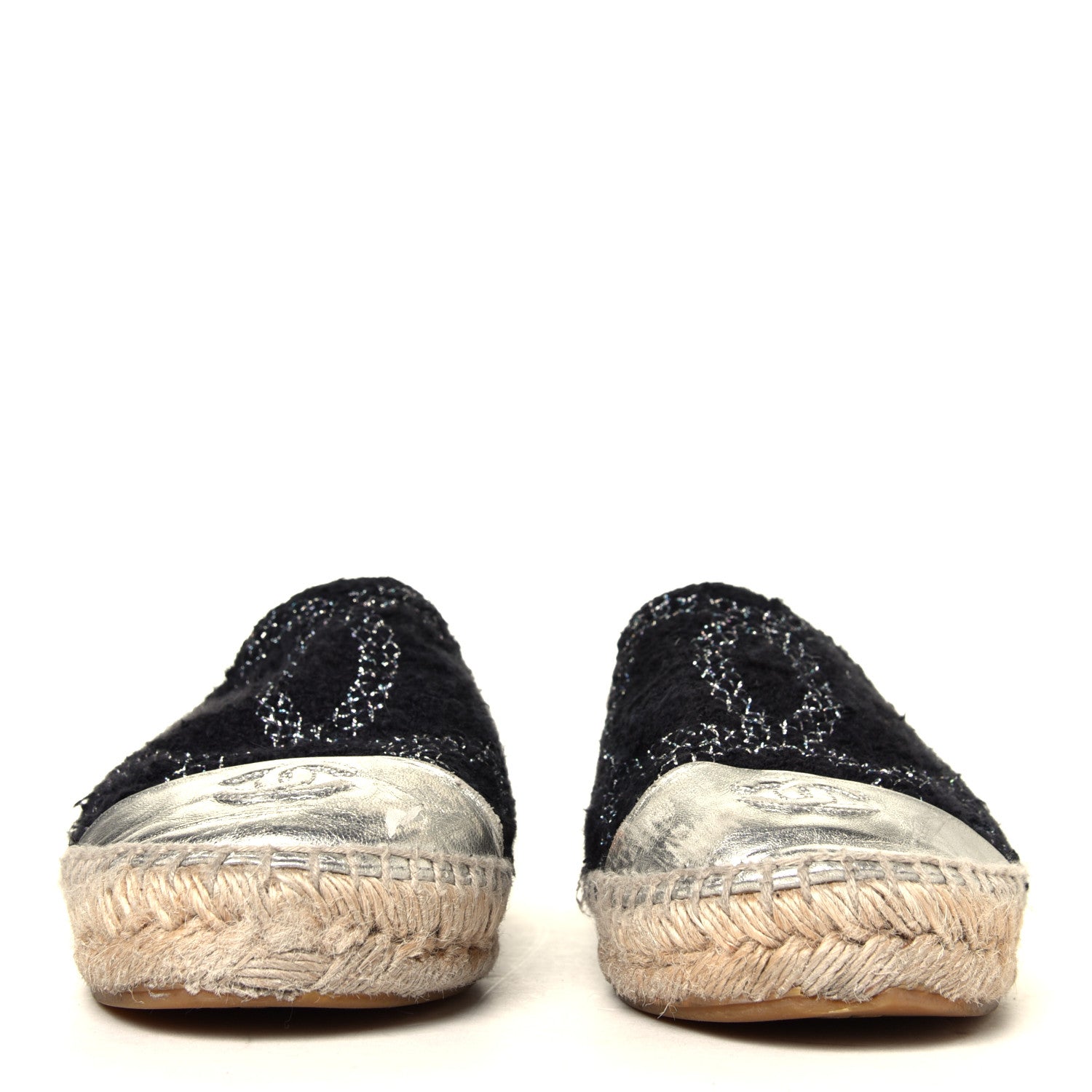 Chanel Tweed Lambskin CC Espadrilles 38 Black Silver 4 of 7
