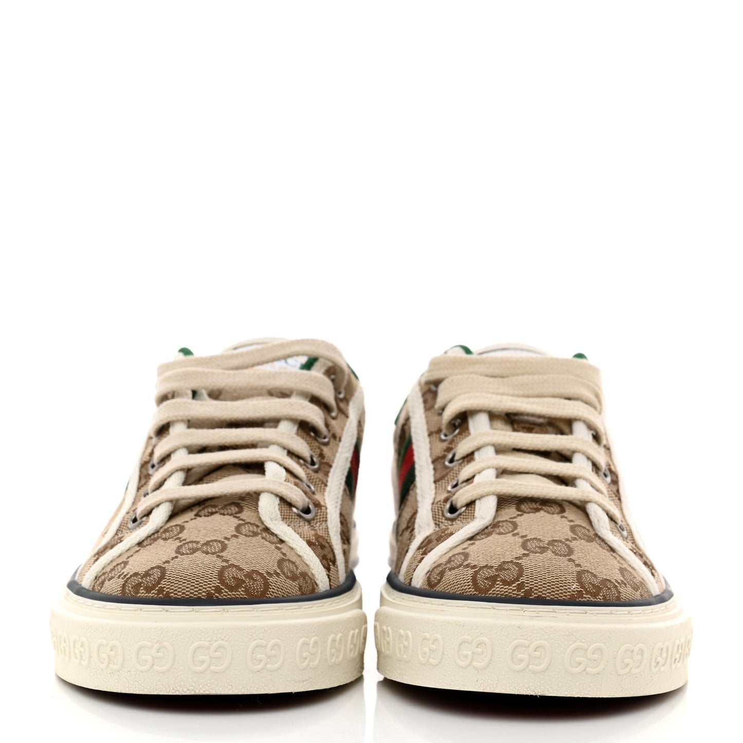GG Monogram Web Womens 1977 Tennis Sneakers 38 Beige Ebony Mystic White