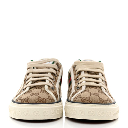 Gucci GG Monogram Web Womens 1977 Tennis Sneakers 38 Beige Ebony Mystic White 2 of 8