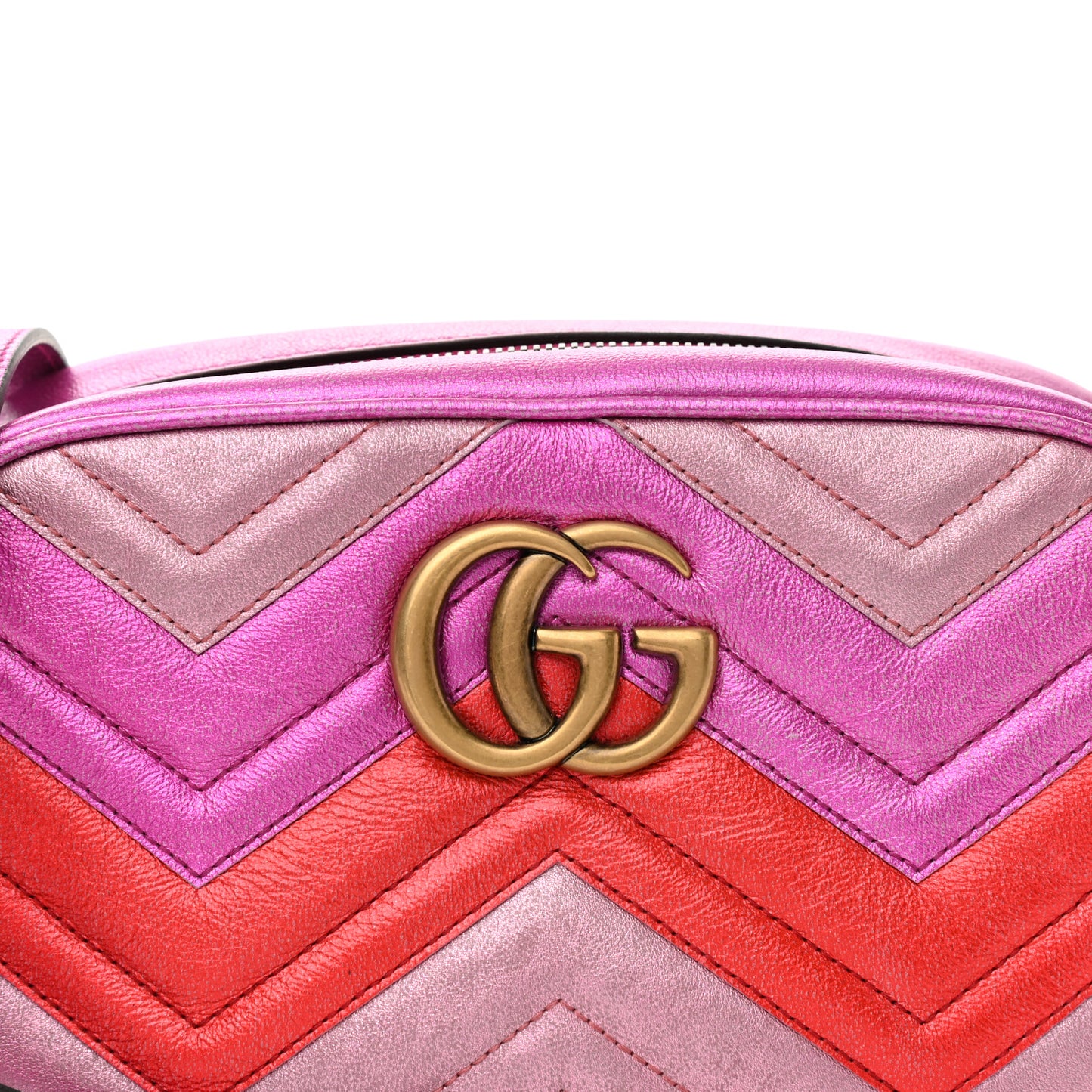 Laminated Nappa Matelasse Small GG Marmont Chain Shoulder Bag Fuxia Rosso Rosa