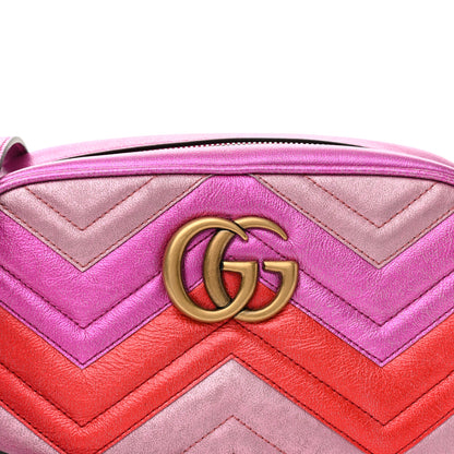 Gucci Laminated Nappa Matelasse Small GG Marmont Chain Shoulder Bag Fuxia Rosso Rosa 8 of 10
