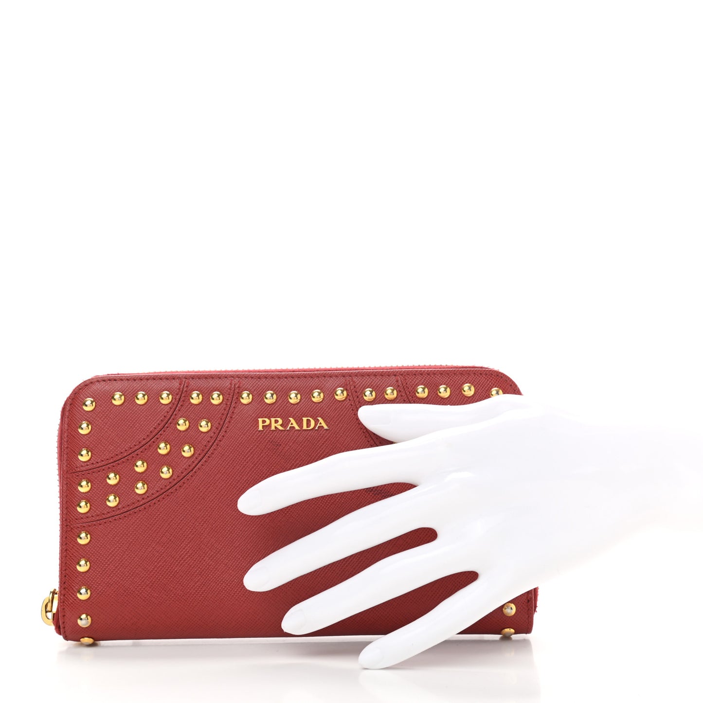 Saffiano Studded Zip Around Wallet Red