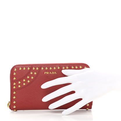 Prada Saffiano Studded Zip Around Wallet Red 2 of 10