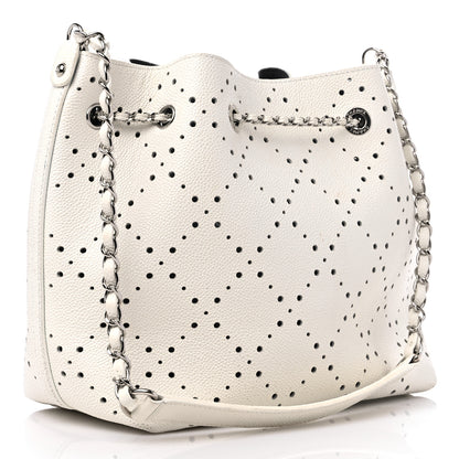 Chanel Caviar Perforated Drawstring CC Bag White 4 of 11