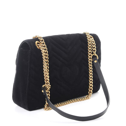 Gucci Velvet Matelasse Loved Embroidered Medium GG Marmont Shoulder Bag Black 3 of 8