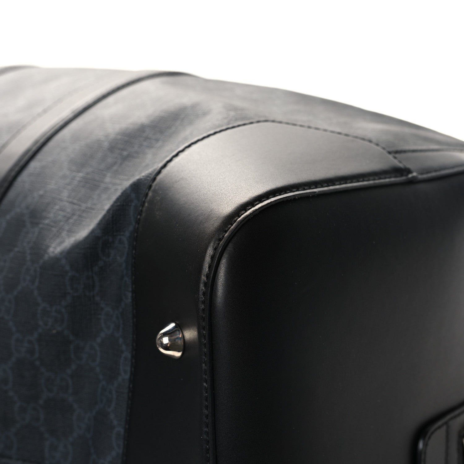 Gucci Soft GG Supreme Monogram Appia Calfskin Web Large Carry On Duffle Bag Black Grey 9 of 11