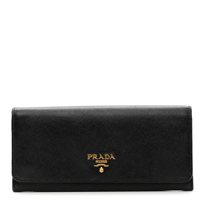 Prada Saffiano Metal Continental Flap Wallet Black 1 of 7