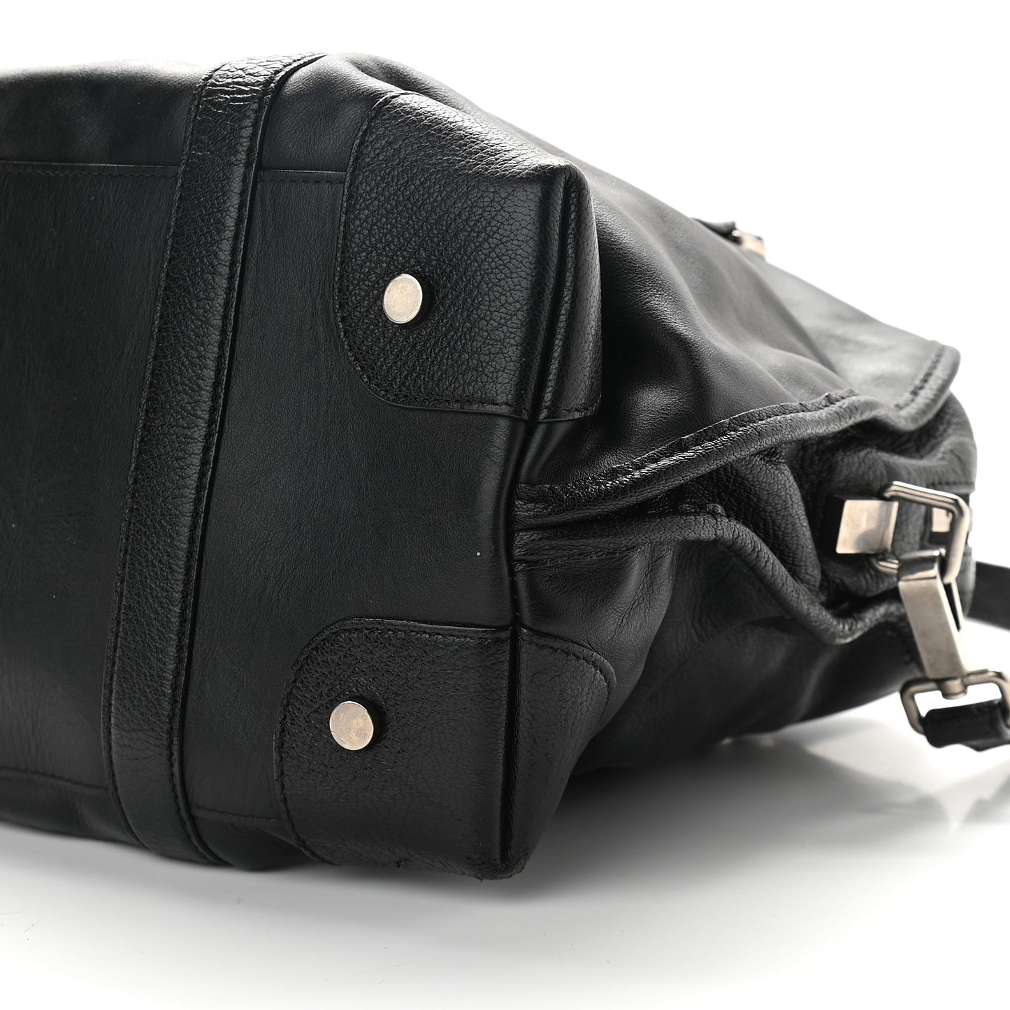 Calfskin Top Handle Satchel Bag Black