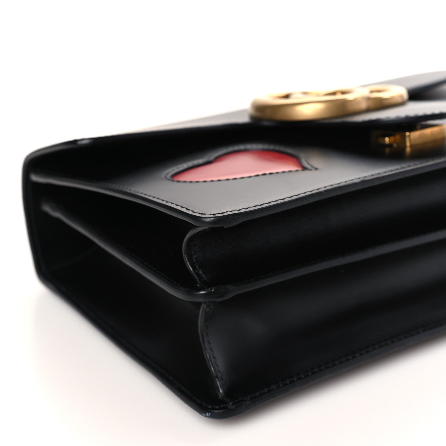 Gucci Knight Calfskin Malaga Kid Heart Medium GG Marmont Chain Handle Bag Black Hibiscus Red Multicolor 5 of 9
