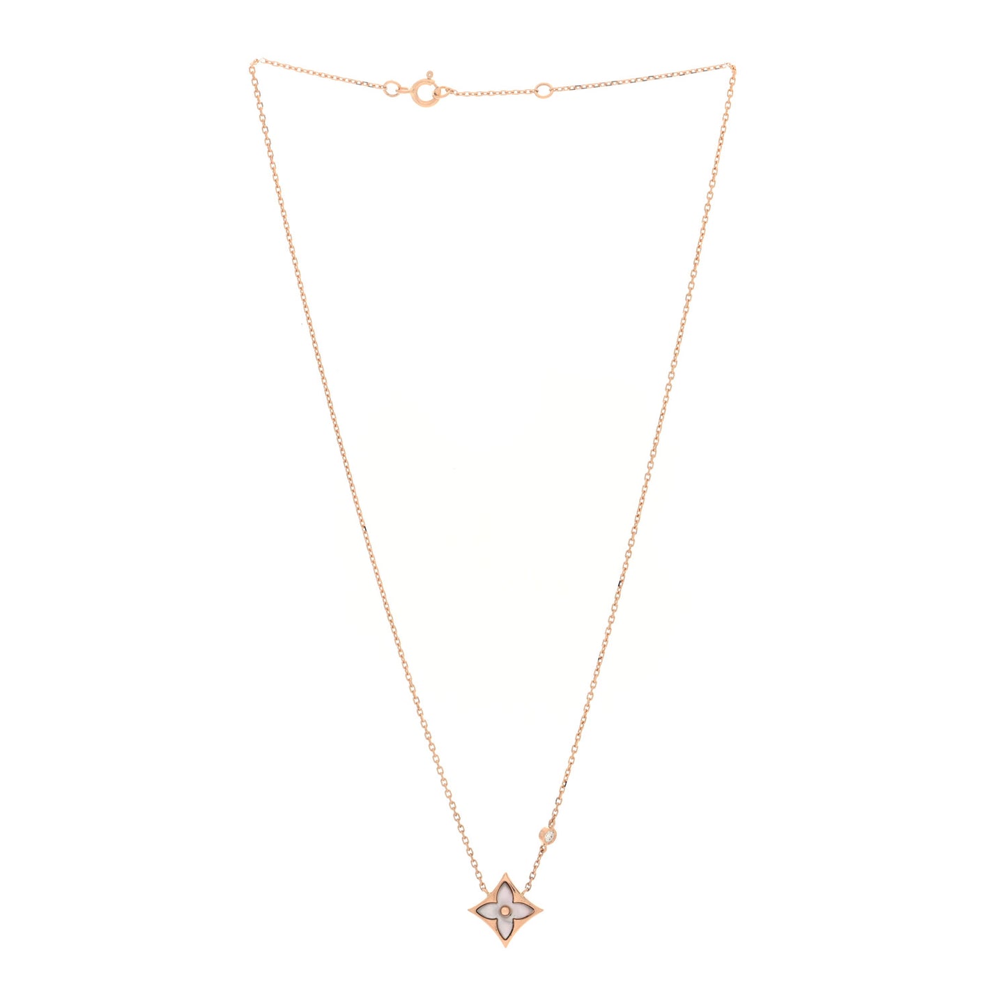 18K Pink Gold Diamond Pink Mother of Pearl Color Blossom BB Star Pendant Necklace