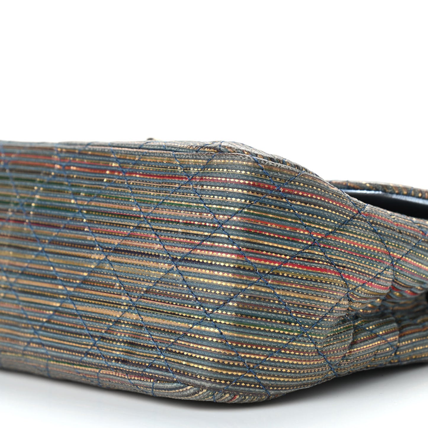 Metallic Sheepskin Thin Striped Small Single Flap Multicolor