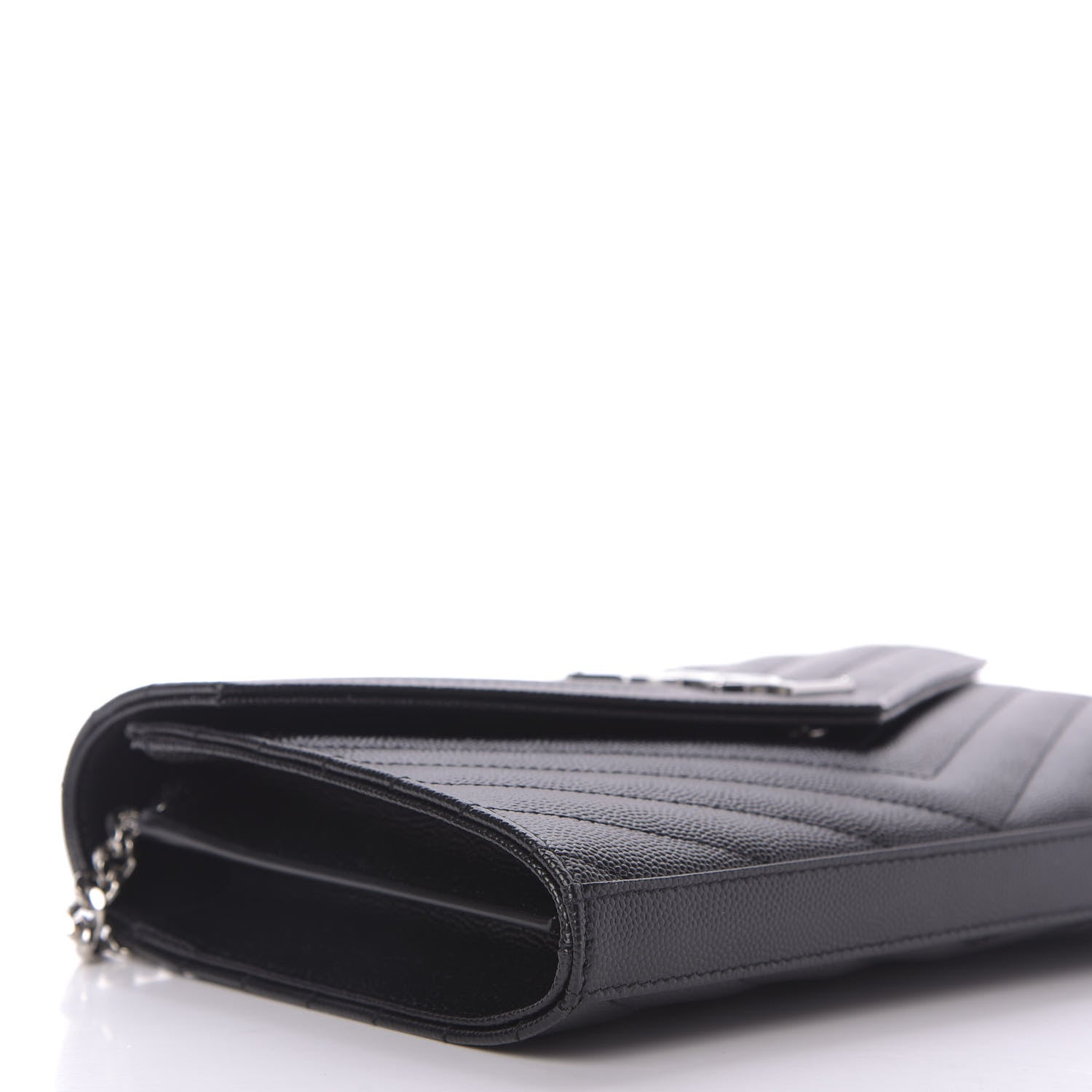 Saint Laurent Grain De Poudre Matelasse Chevron Monogram Chain Wallet Black 6 of 9