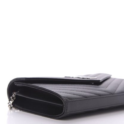 Saint Laurent Grain De Poudre Matelasse Chevron Monogram Chain Wallet Black 6 of 9