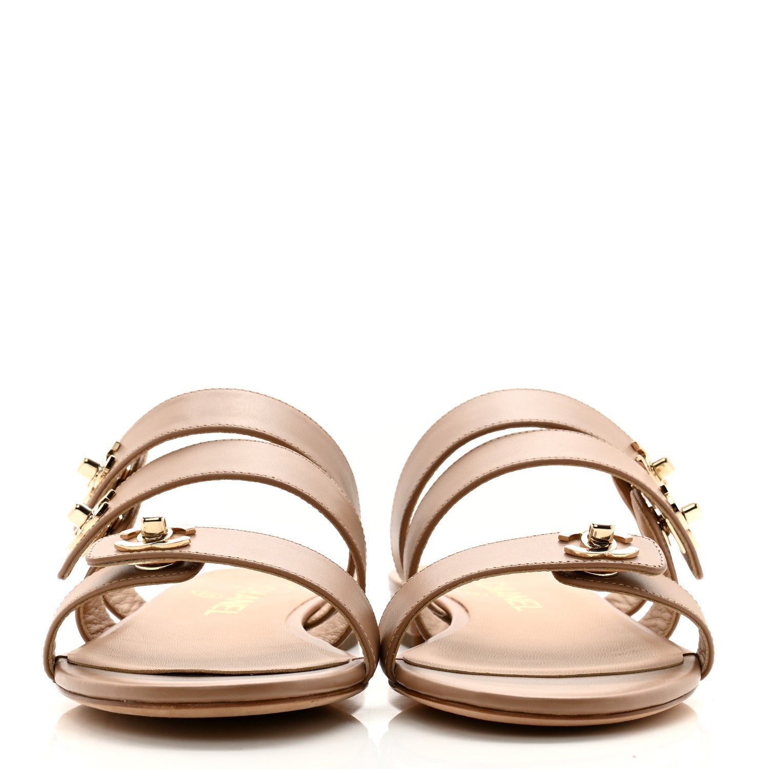 Chanel Calfskin CC Turnlock Mule Sandals 37 Beige 2 of 11