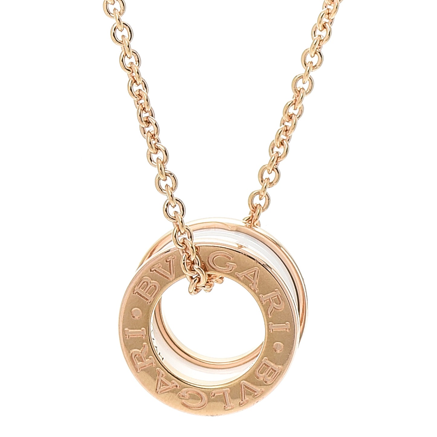 18K Rose Gold White Ceramic B.Zero1 Pendant Necklace