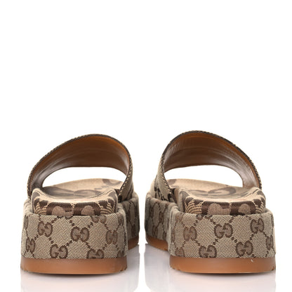 Gucci Monogram Maxi GG Angelina Platform 55mm Slide Sandals 40 Camel Ebony 5 of 13