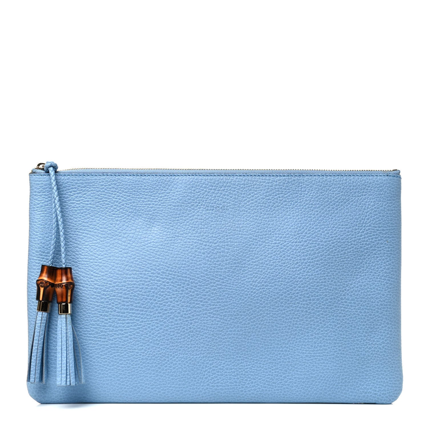 Gucci Pebbled Calfskin Large Bamboo Clutch Mineral Blue 1 of 4
