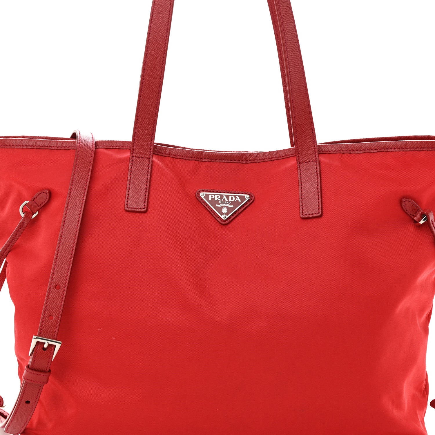 Prada Tessuto Nylon Saffiano Tote Rosso 7 of 13