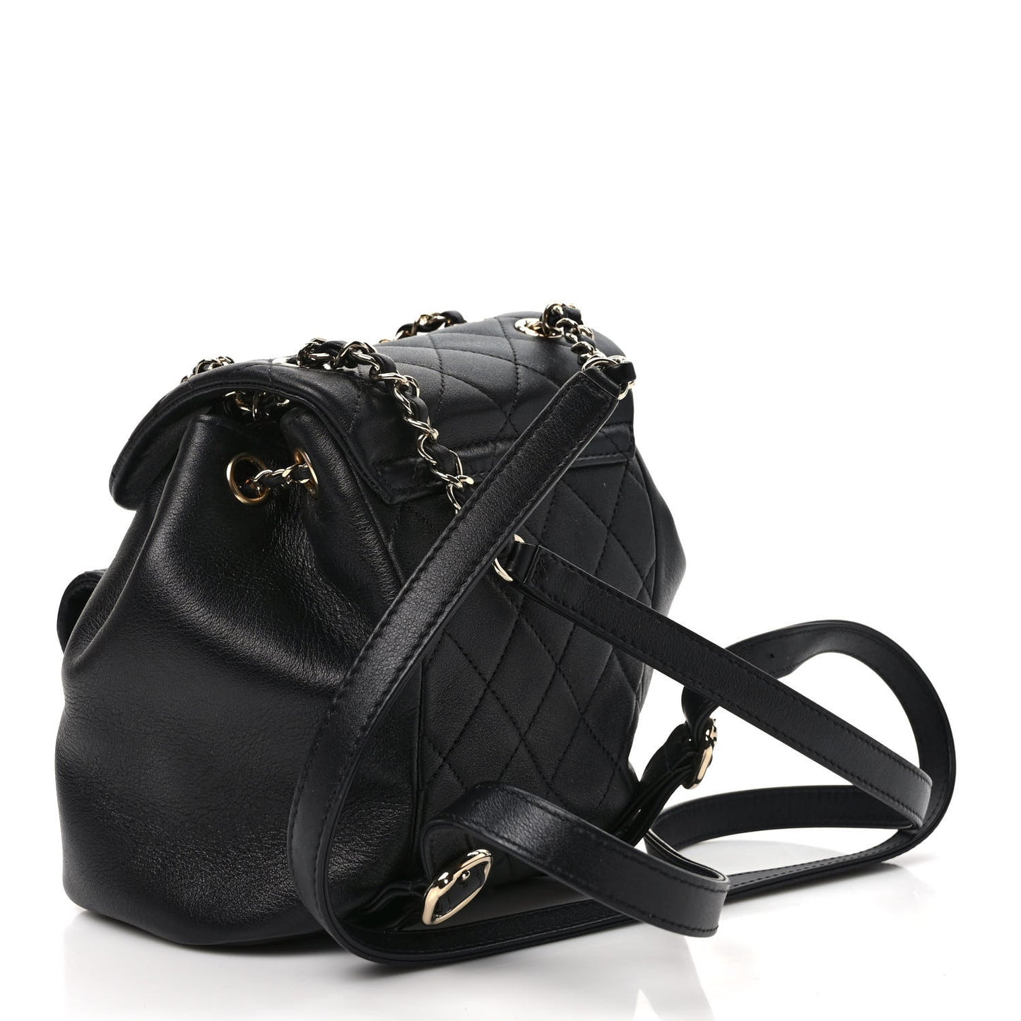 Lambskin Quilted Small Duma Drawstring Backpack Black