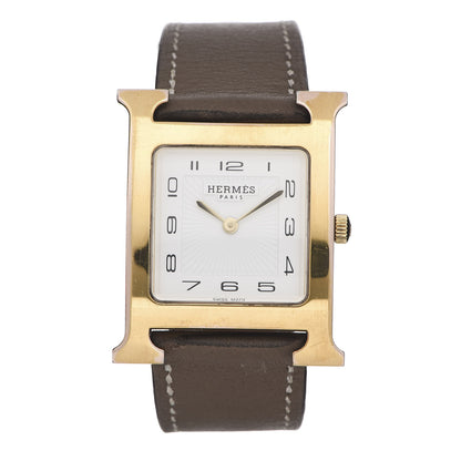 Hermes Stainless Steel Swift 26mm Heure H Hour Quartz Watch Etoupe 1 of 9