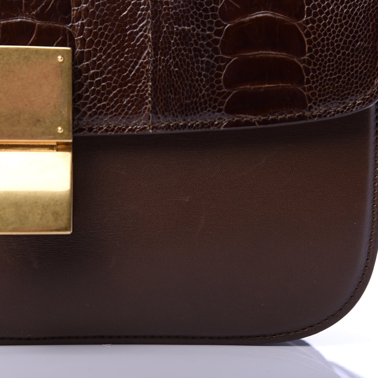 Ostrich Leg Medium Classic Box Flap Bag Dark Brown