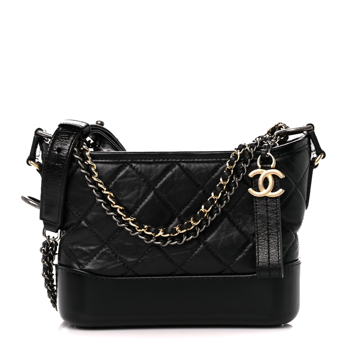 Aged Calfskin Quilted Small Gabrielle Hobo Black