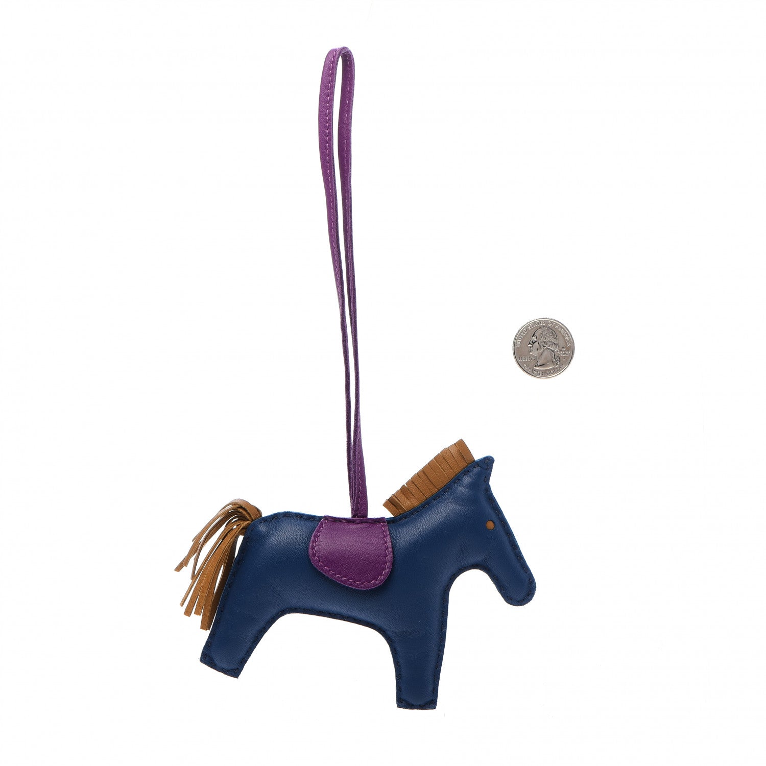 Hermes Milo Lambskin Grigri Rodeo Horse Bag Charm GM Bleu de Malte Kraft Violet 2 of 5