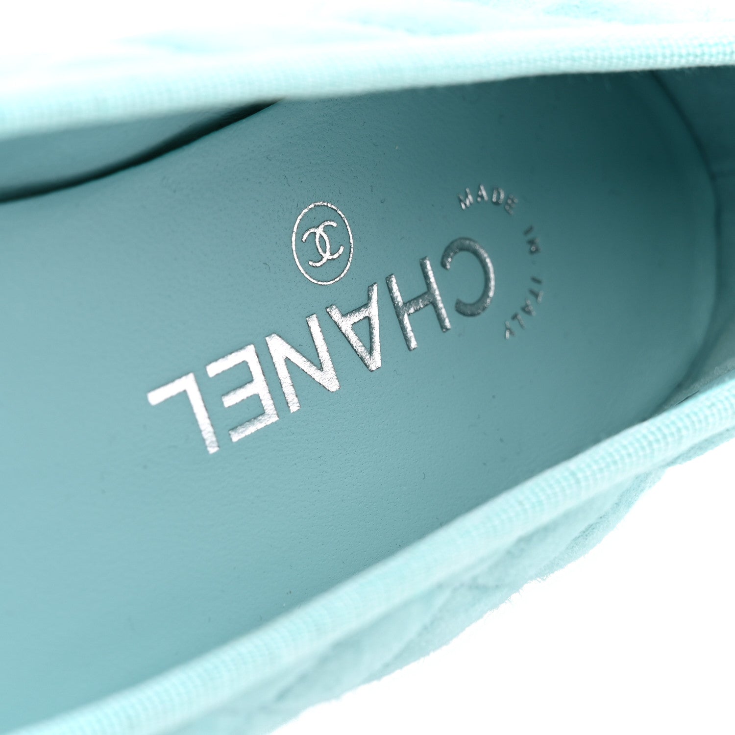 Chanel Suede Calfskin Quilted Cap Toe CC Ballerina Flats 41 Light Blue 8 of 11
