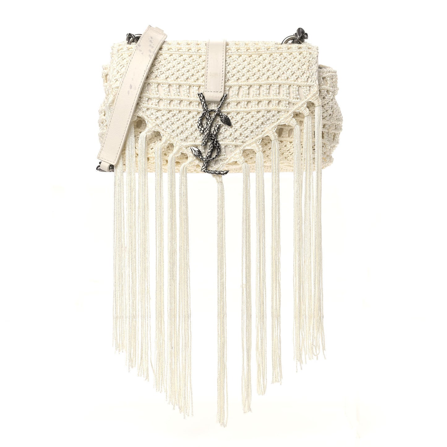 Calfskin Crochet Baby Monogram Chain Satchel White