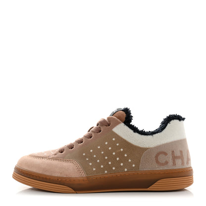 Chanel Fabric Suede Calfskin Logo Sneakers 40 Light Beige 1 of 9
