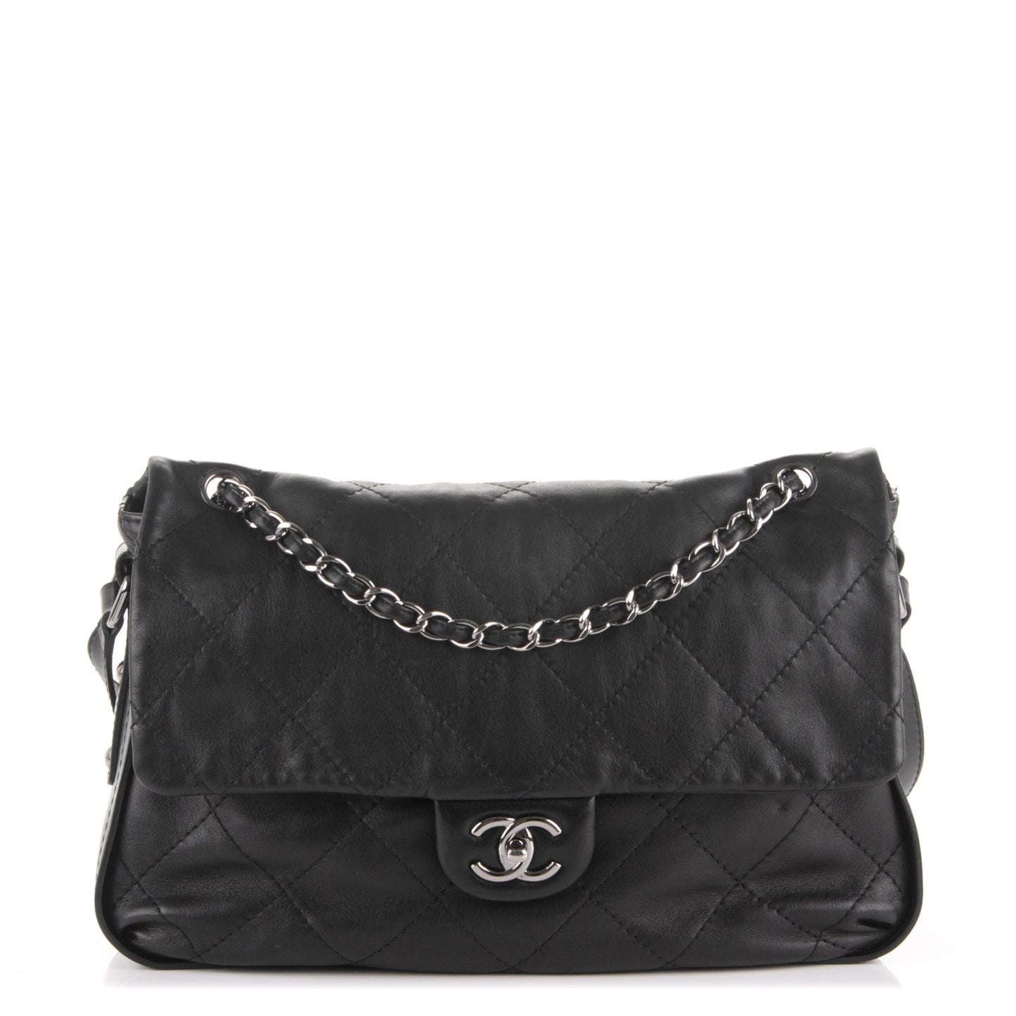 Lambskin Stitched Messenger Bag Black