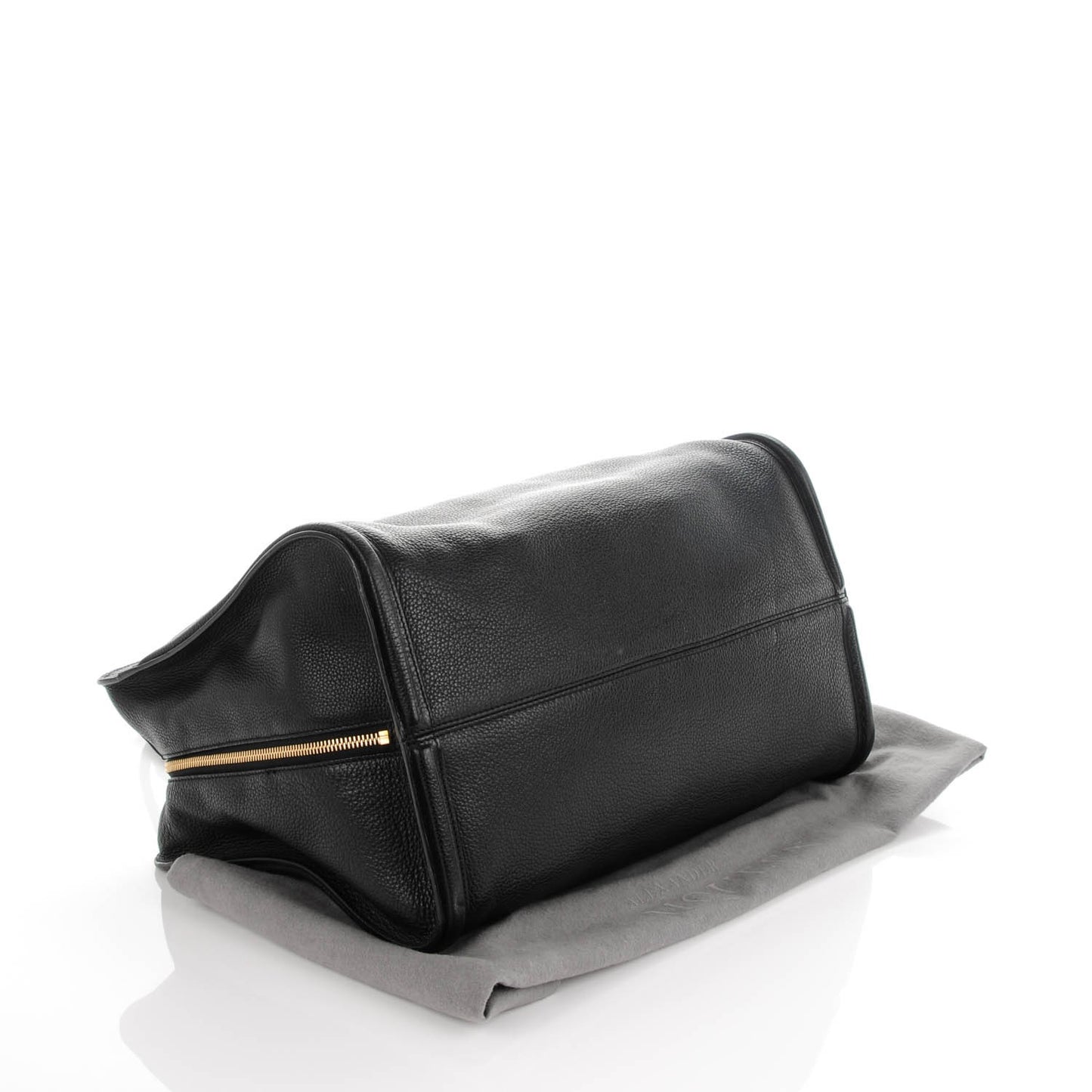 Pebbled Calfskin Medium Skull Padlock Zip Around Tote Black