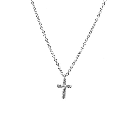 Tiffany 18K White Gold Diamond Mini Cross Pendant Necklace 4 of 6