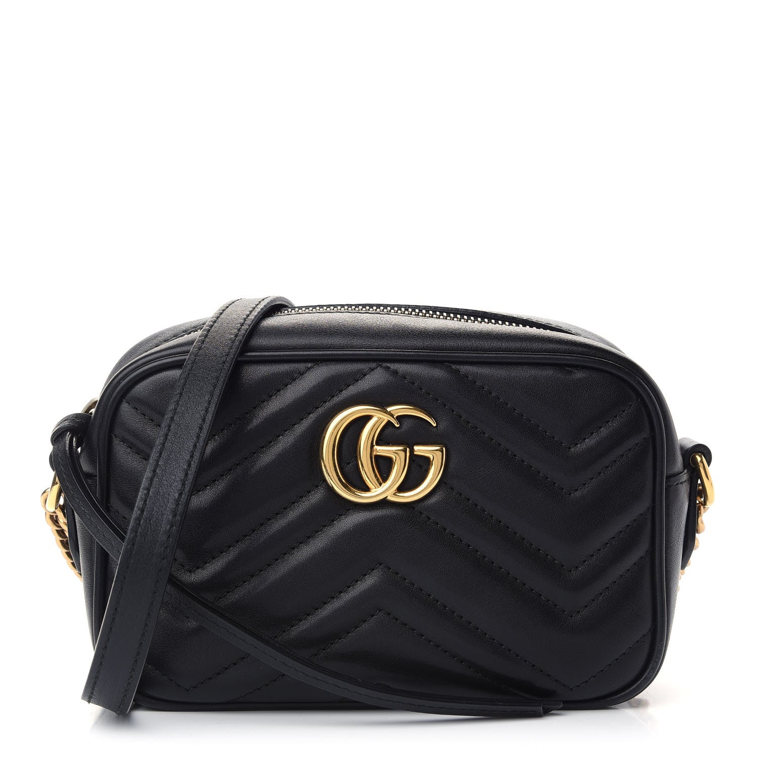 Gucci Calfskin Matelasse Mini GG Marmont Chain Shoulder Bag Black 1 of 9