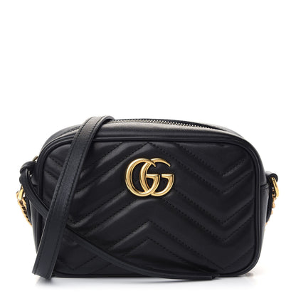 Gucci Calfskin Matelasse Mini GG Marmont Chain Shoulder Bag Black 1 of 9