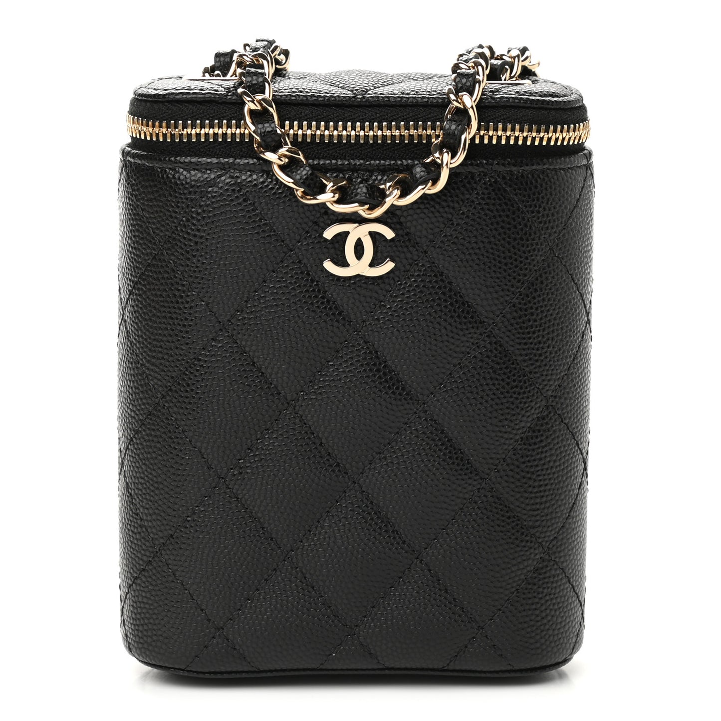 Caviar Quilted Small Vertical Coco Beauty Vanity Case With Chain Black
